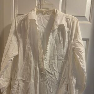 J. Crew Oversize White VNeck Long Sleeve Tunic W/Pockets Size M